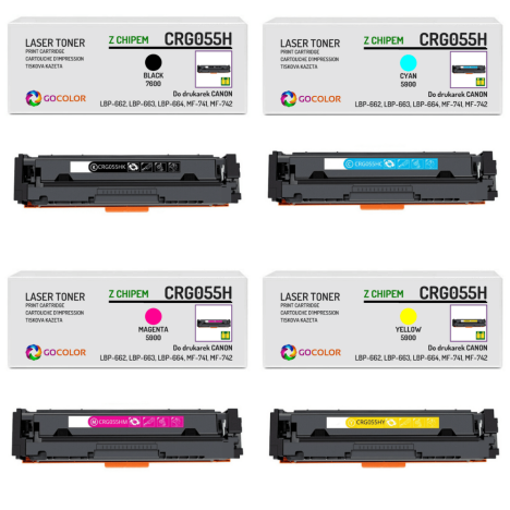 4 x toner do CANON CRG055HK CRG055HC CRG055HM CRG055HY i-SENSYS MF-743Cdw MF-744Cdw CMYK z CHIPEM zamiennik 7.6K/5.9K