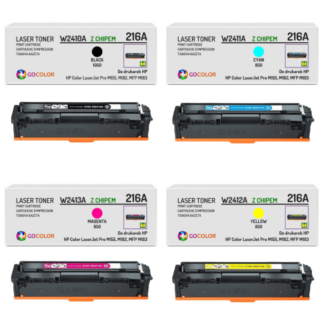 4x toner do HP W2410A W2411A W2412A W2413A 216A LaserJet Pro M155nw MFP M183fw z CHIPEM zamiennik 1.05K/0.85K