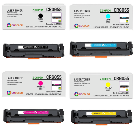 4 x toner do CANON CRG055K CRG055C CRG055M CRG055Y i-SENSYS MF-743Cdw MF-744Cdw CMYK z CHIPEM zamiennik 2.3K/2.1K