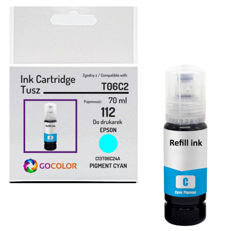 Tusz do EPSON 112 T06C2 C13T06C24A EcoTank L11160 L15150 ITS L6550 Pigment Cyan 70 ml.