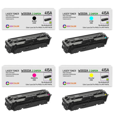 4 x Toner do HP W2030A 415A LaserJet Pro M454dn MFP M479dn Black z CHIPEM zamiennik 2.4K/2.1